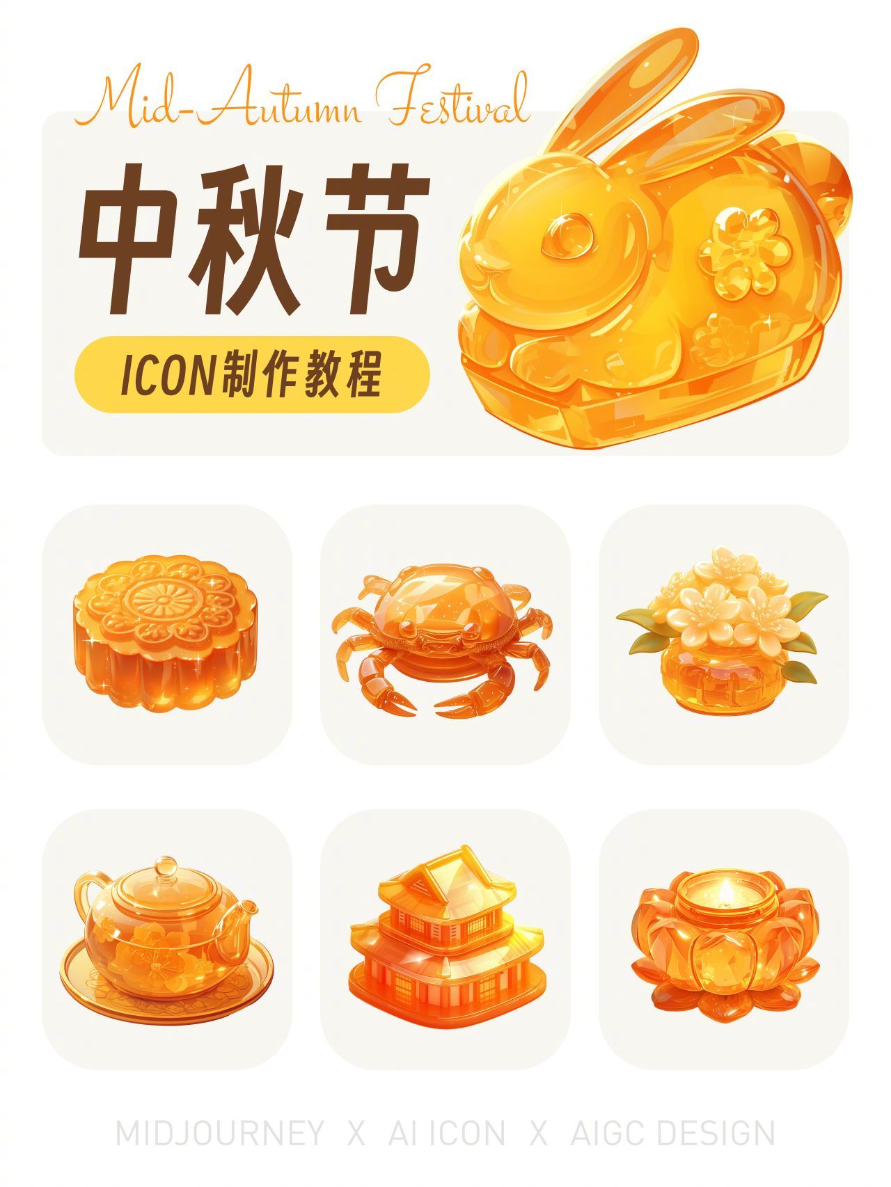[有票了] 一键生成中秋节 3D 玻璃质感 ICON！by：AIGC Yaooo