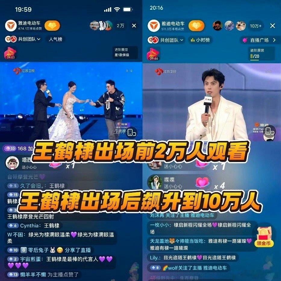 王鹤棣直播人气 王鹤棣直播人气丝毫没受影响，出场后从2万直升10万➕！路人缘还是