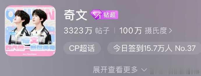 奇文超话破100万了左奇函杨博文cp超话破百万百万份心意同频共振，奇文超话达成百