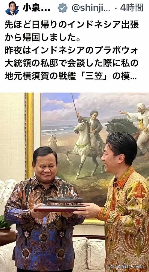 小泉进次郎要表达什么意思？


据报道，日本防卫大臣小泉进次郎在访问印度尼西亚，