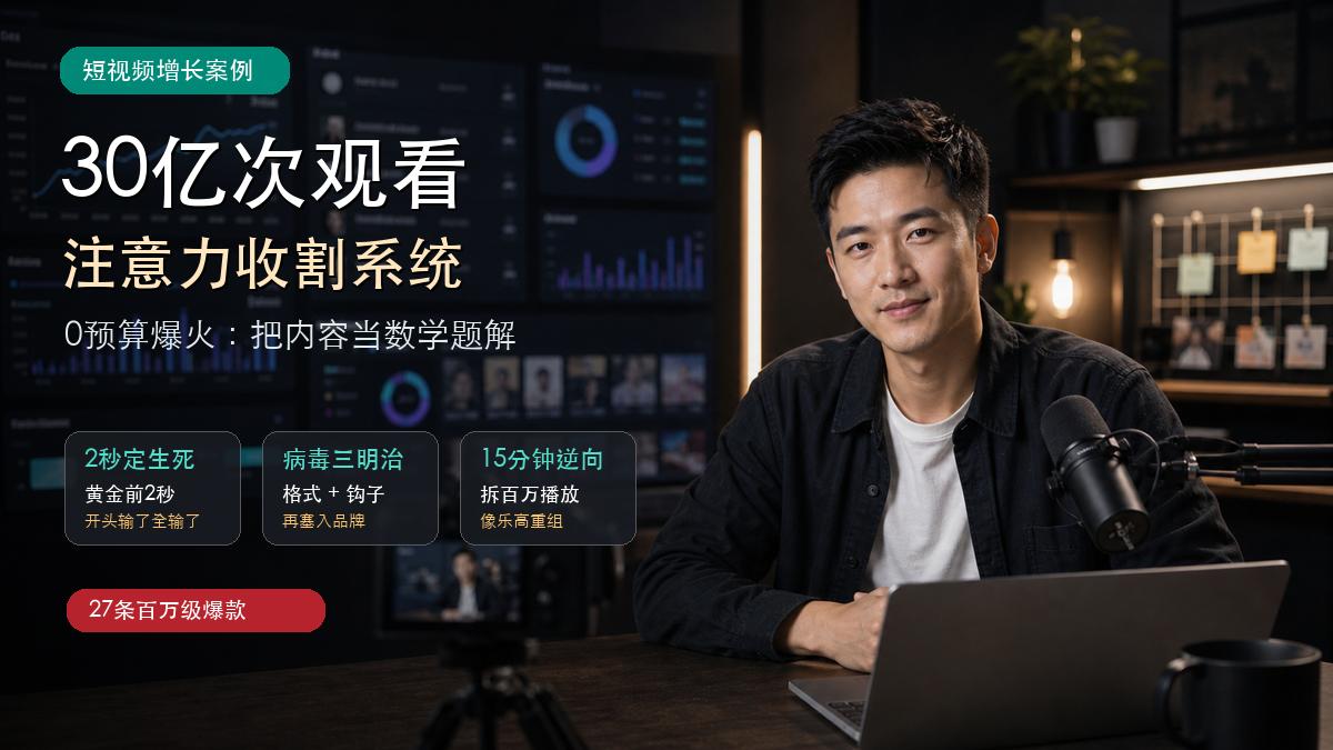 这个90后小哥用一套“注意力收割系统”，帮客户创造 30 亿次观看。
从 30 