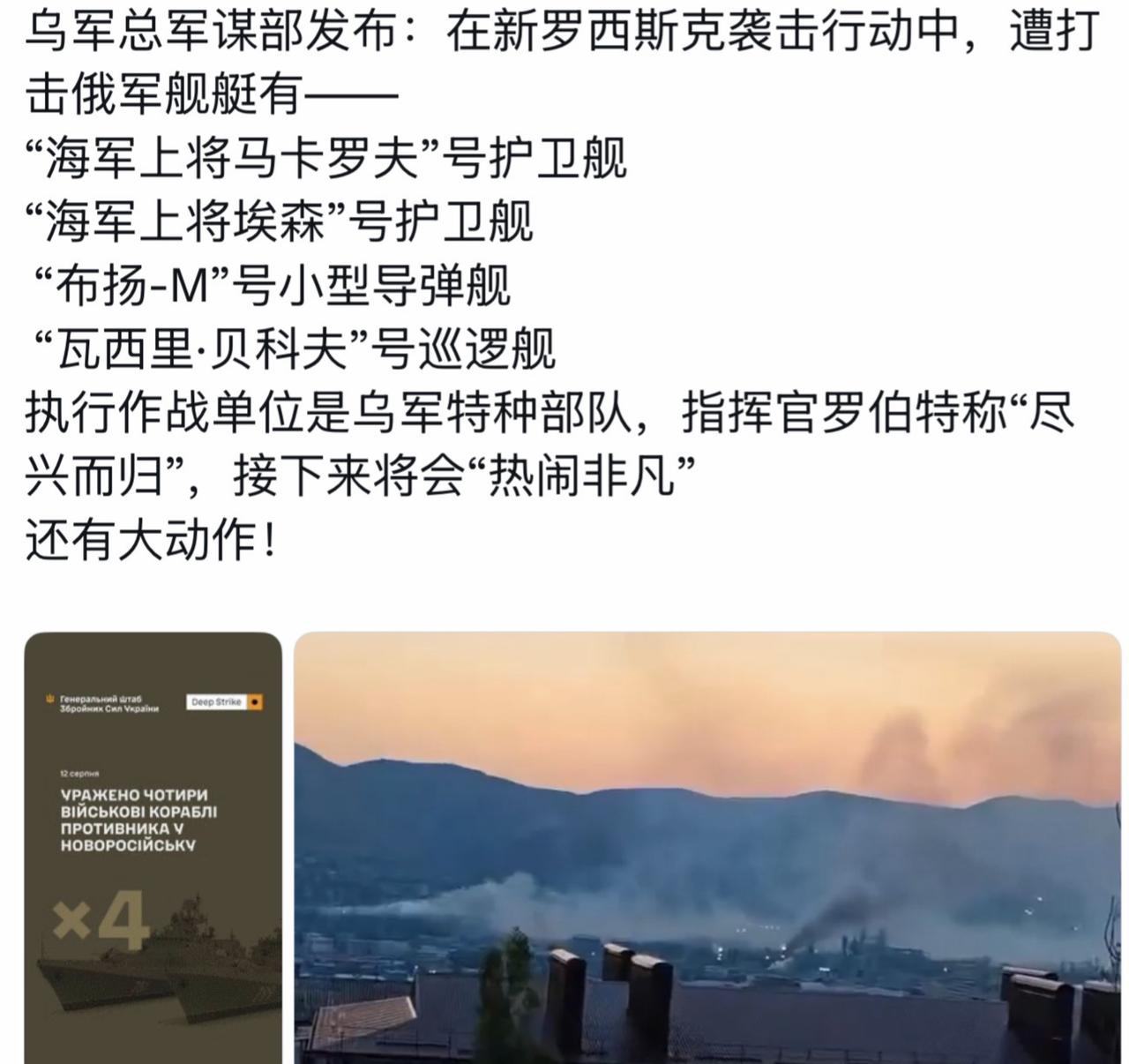 俄罗斯黑海舰队4艘军舰被乌军击中
