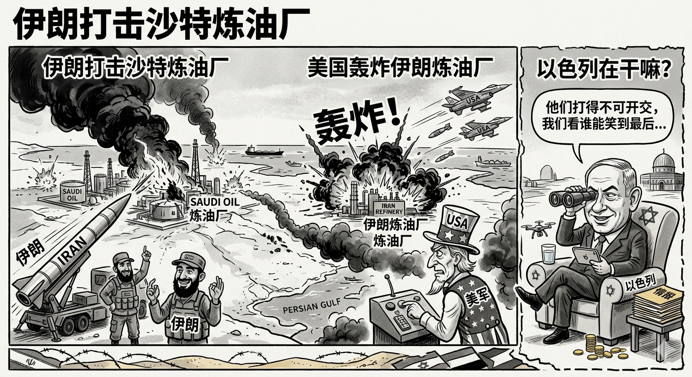 伊朗打击沙特炼油厂接连爆炸这是开始互轰吃饭的家伙了