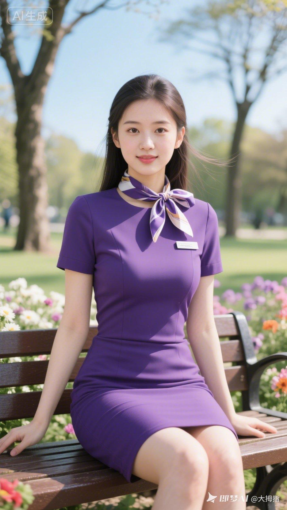 春日公园里的紫色空姐，甜美动人！🌸💃