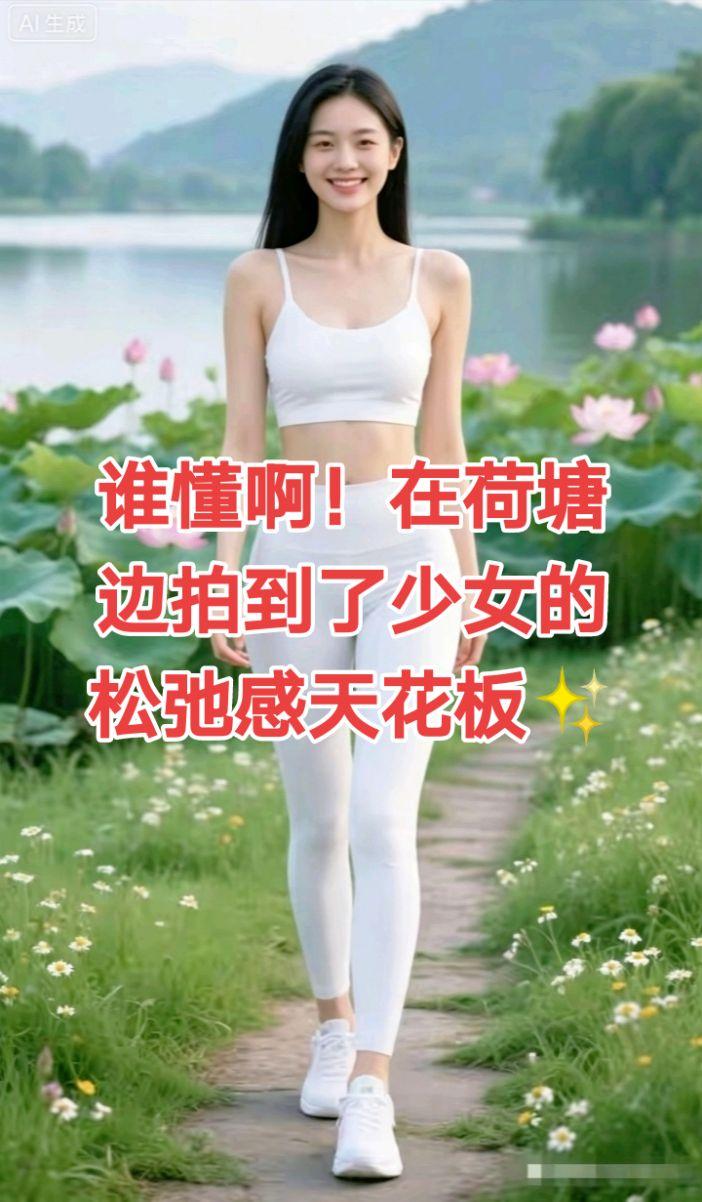 20岁的夏天，和一池荷花撞了个满怀🌿
一身干净的白运动套装，走在开满小雏菊的石
