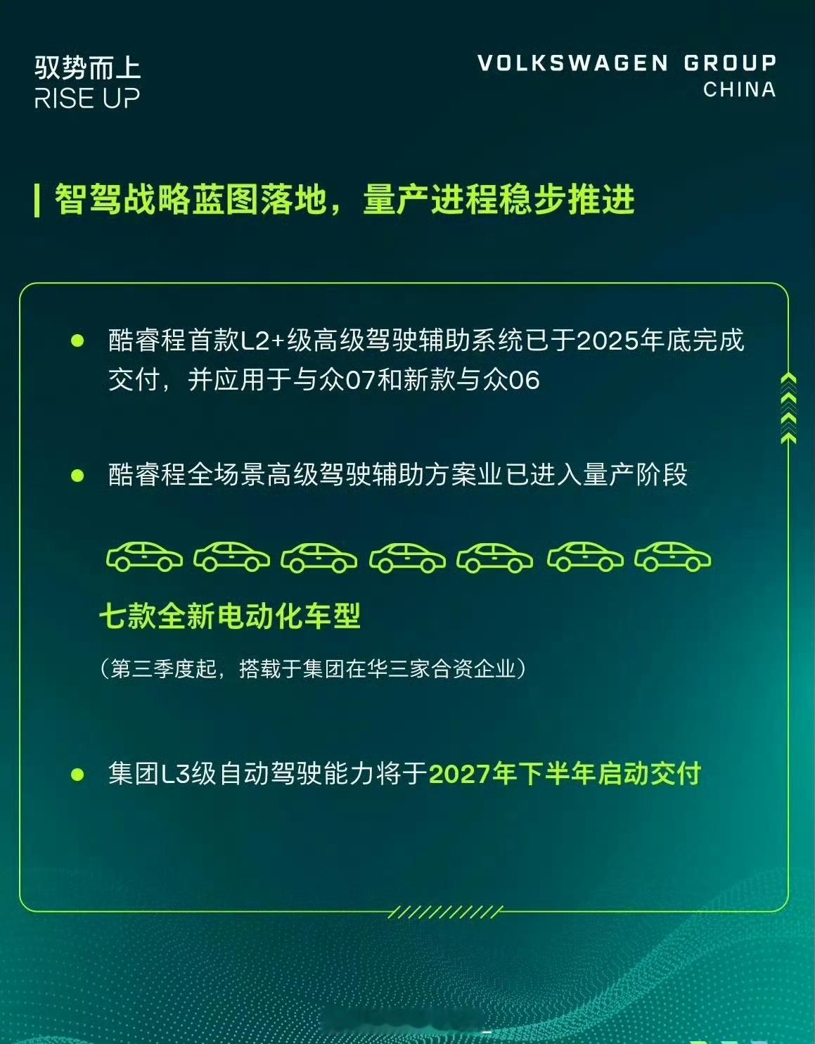 大众与地平线官宣L3L4合作大众汽车集团与地平线正式官宣深化AI合作，双方依托合
