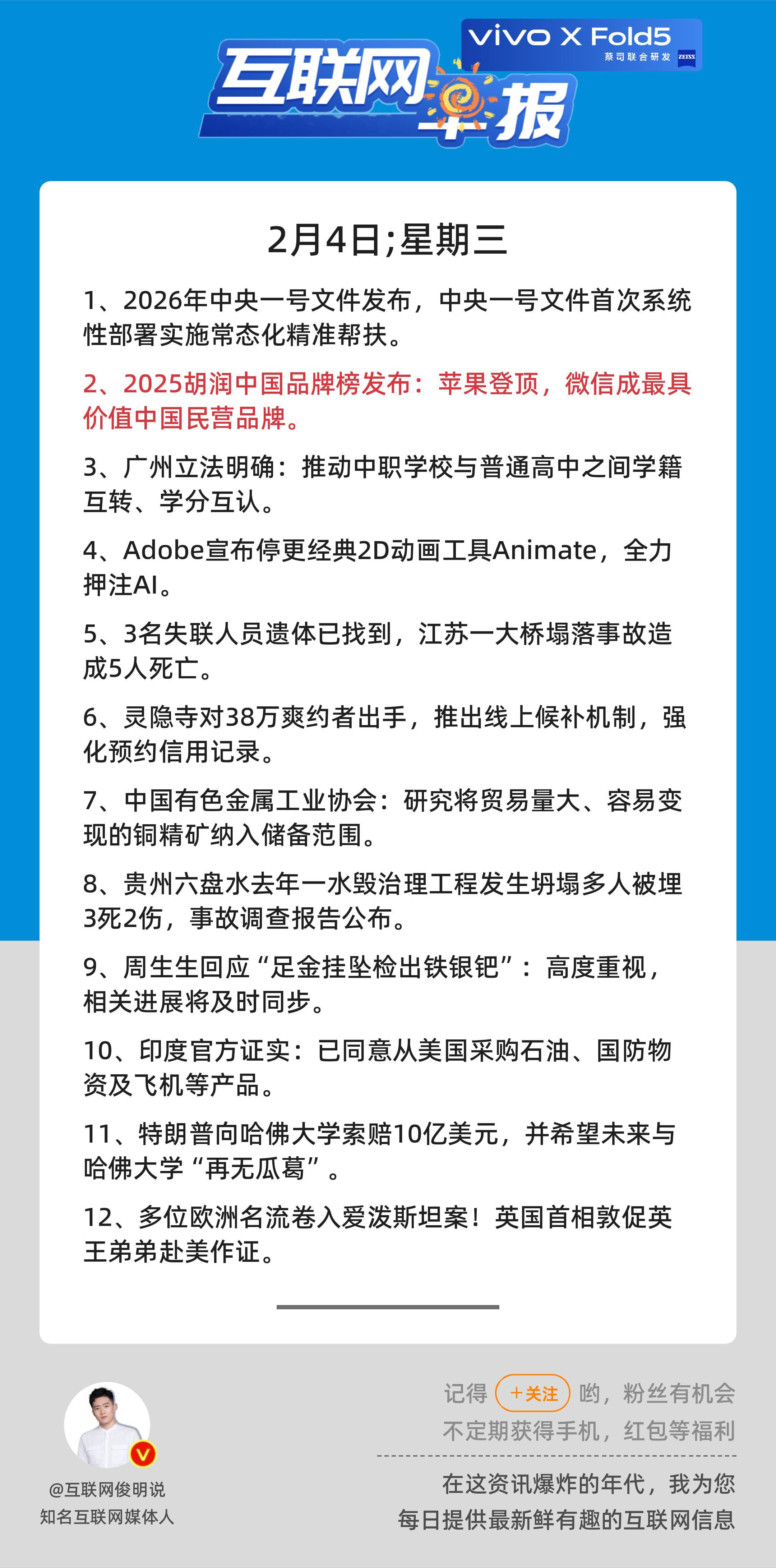 2月4日，星期三，《第3039期》；互联网早报，众览天下事关心第2条：2025胡