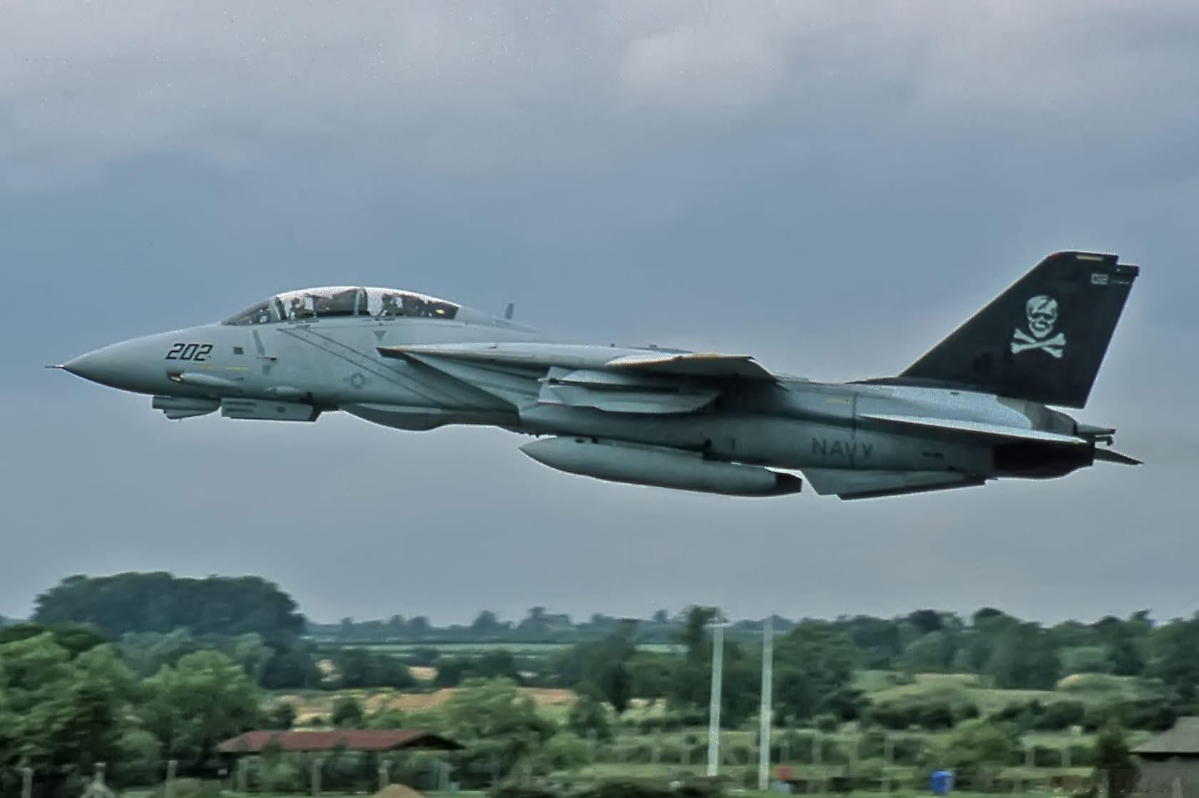 猫宁。低空飞行的海盗旗中队旗下F-14大猫 