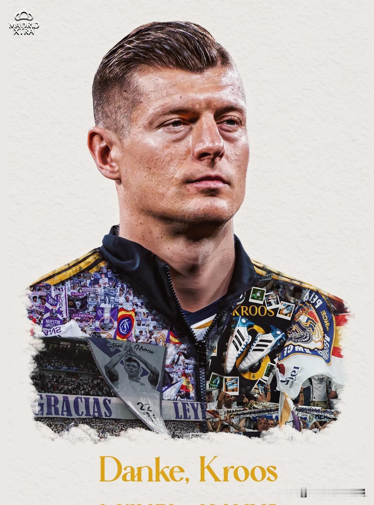 🤍 托尼克罗斯在效力皇家马德里的最后一场比赛中赢得了欧冠冠军：

🏆🏆🏆