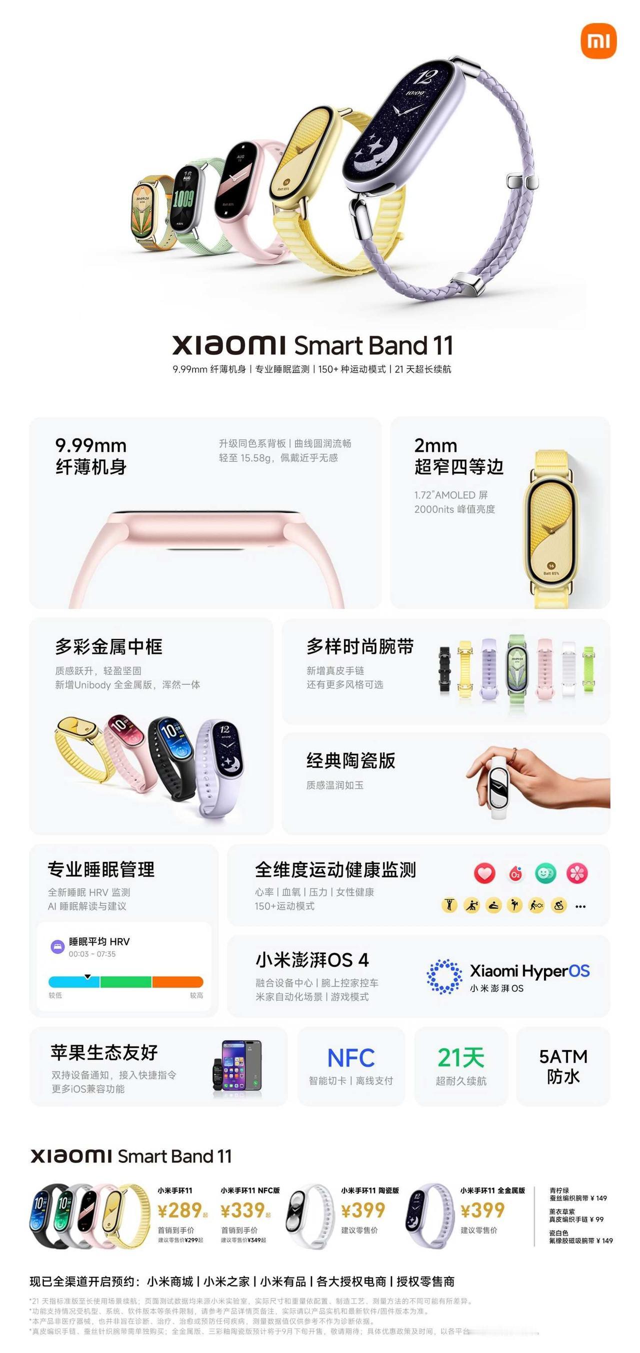 小米手环11终于来了，289元起售
小米手环11终于来了，今天开启预约，9月7日