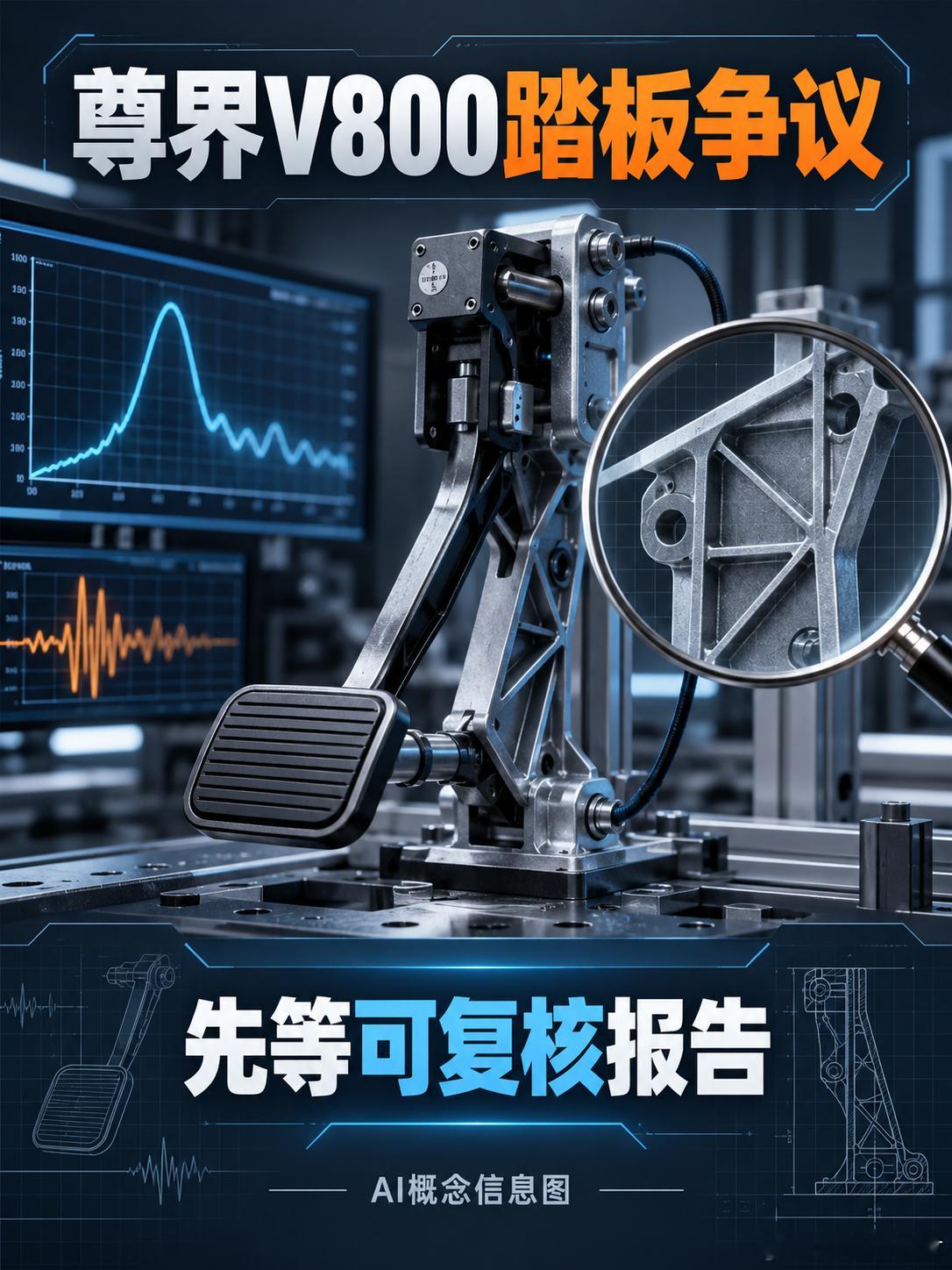尊界V800刹车踏板支架断裂这件事现在还缺少一份可复核报告。懂车帝发布的视频称，