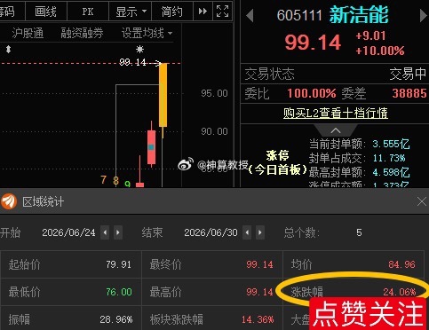 新洁能605111📈T+4涨幅24.06%，今日涨停，给六月画上一个完美的句号