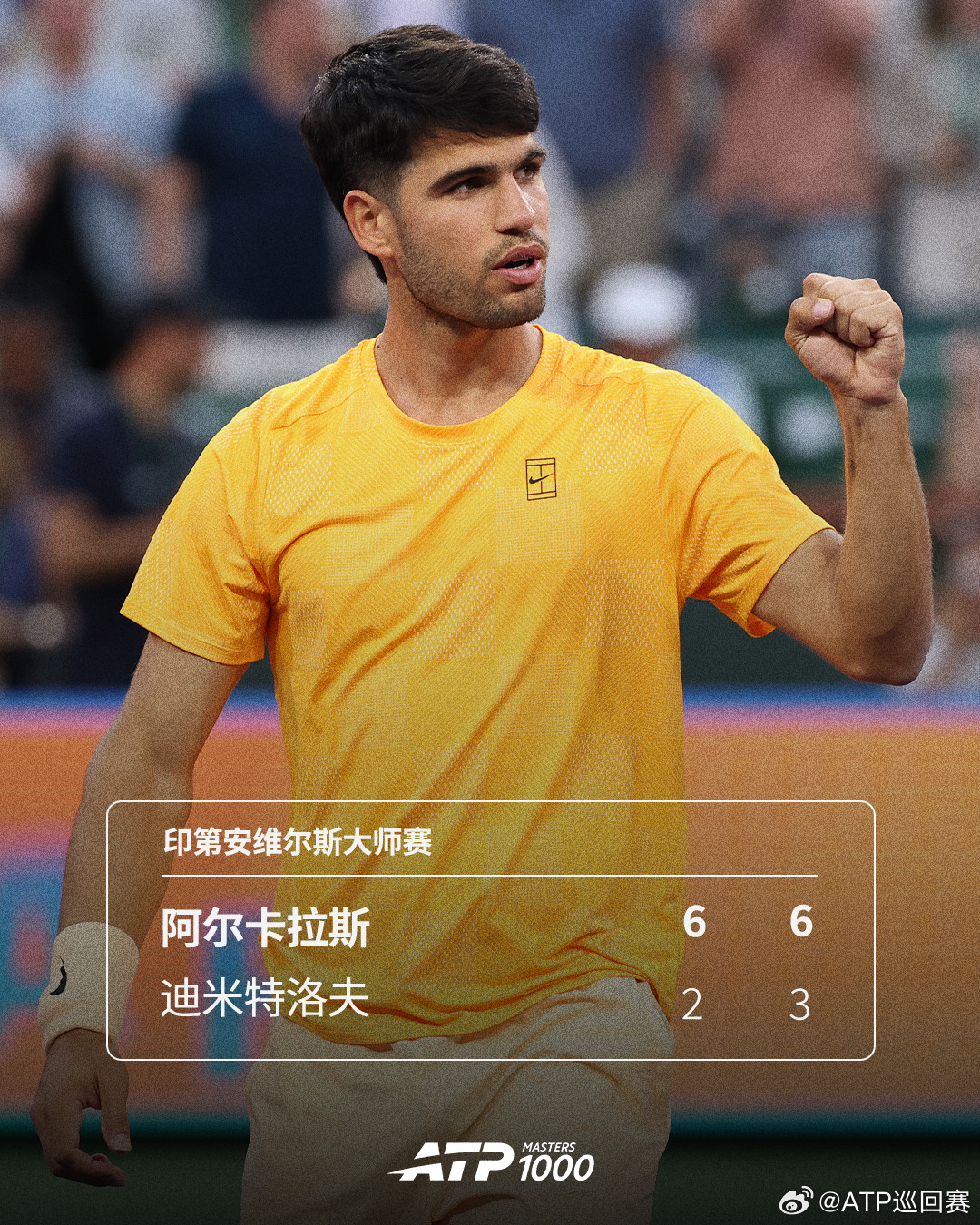 阿尔卡拉斯首秀轻松过关✌️ATP1000印第安维尔斯大师赛第二轮，头号种子、两届