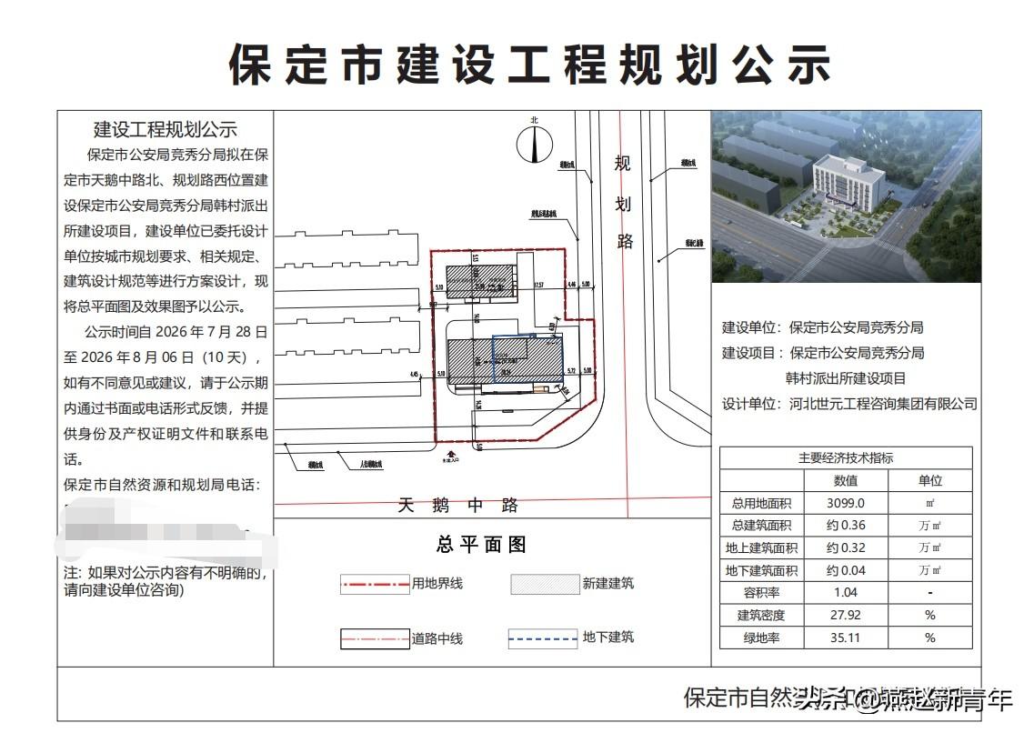 保定竞秀区4个派出所项目：韩村、颉庄、南奇、先锋街派出所建设工程规划公示（202