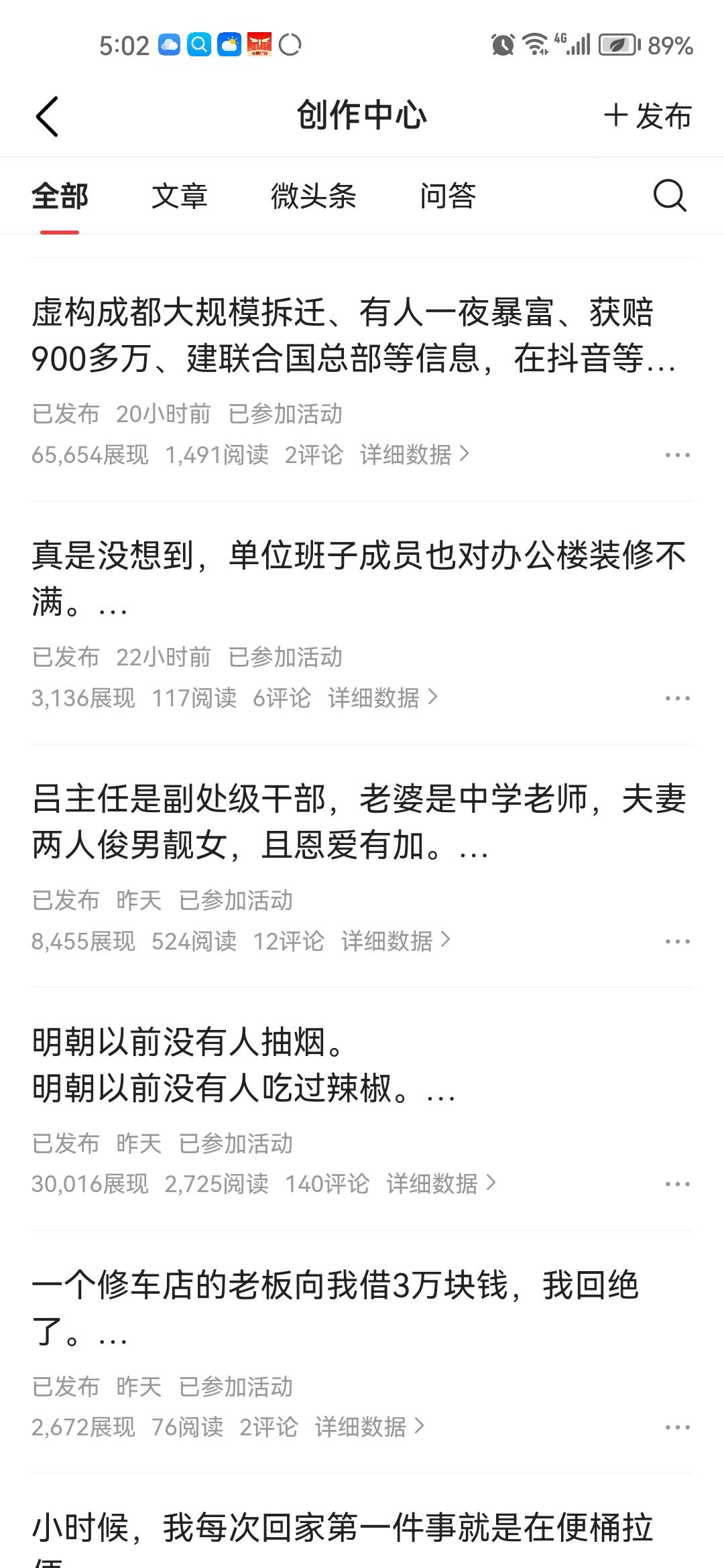 昨天下午两点以后发了7条微头条，阅读量最多的4601，其次是2725，然后149