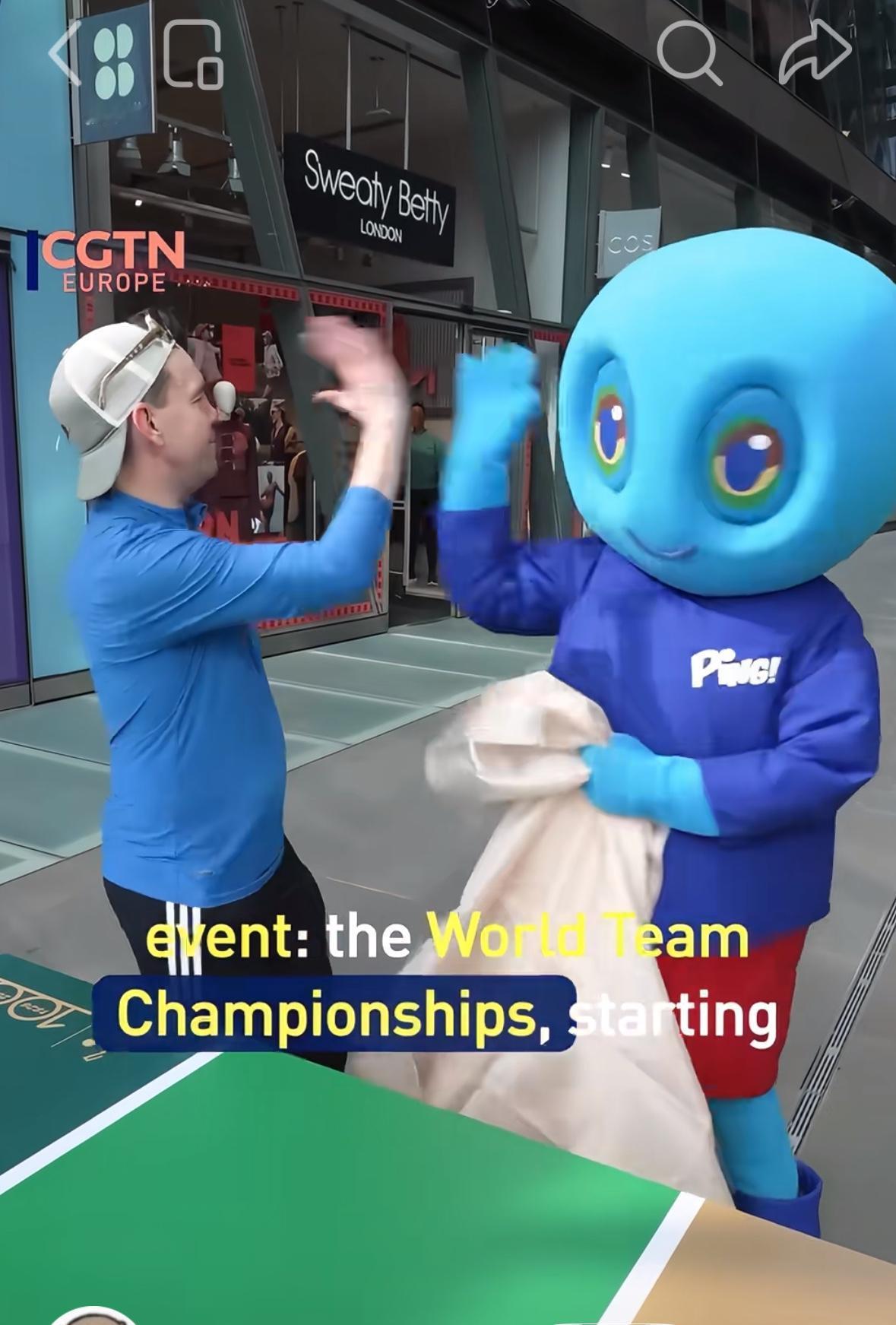 伦敦团体世乒赛吉祥物Ping走进现实——很特别好可爱😍！
伦敦百年团体世乒赛倒