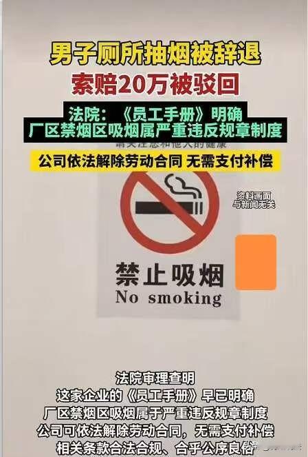 吉林长春，49岁的董某因在厕所吸烟被辞退，一怒之下，他一纸诉状将公司告上法院，要
