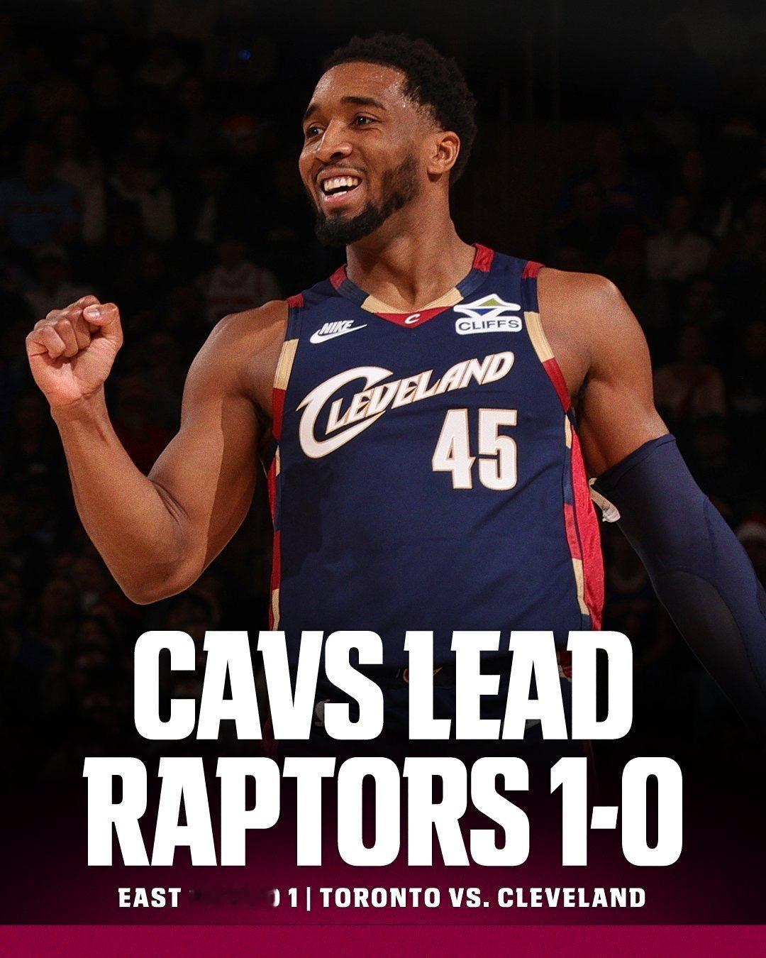 米切尔+哈登+斯特鲁斯合砍78分，骑士大比分1-0猛龙！米切尔：20投11中，3