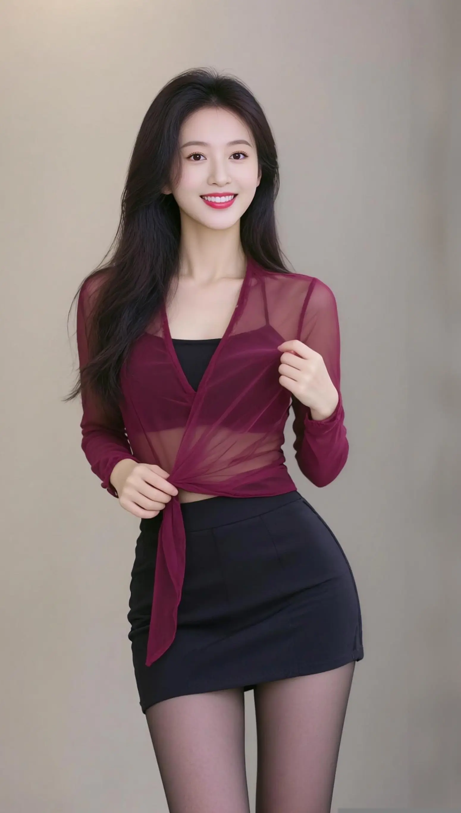 AI酒红穿搭照 随变ai随便玩