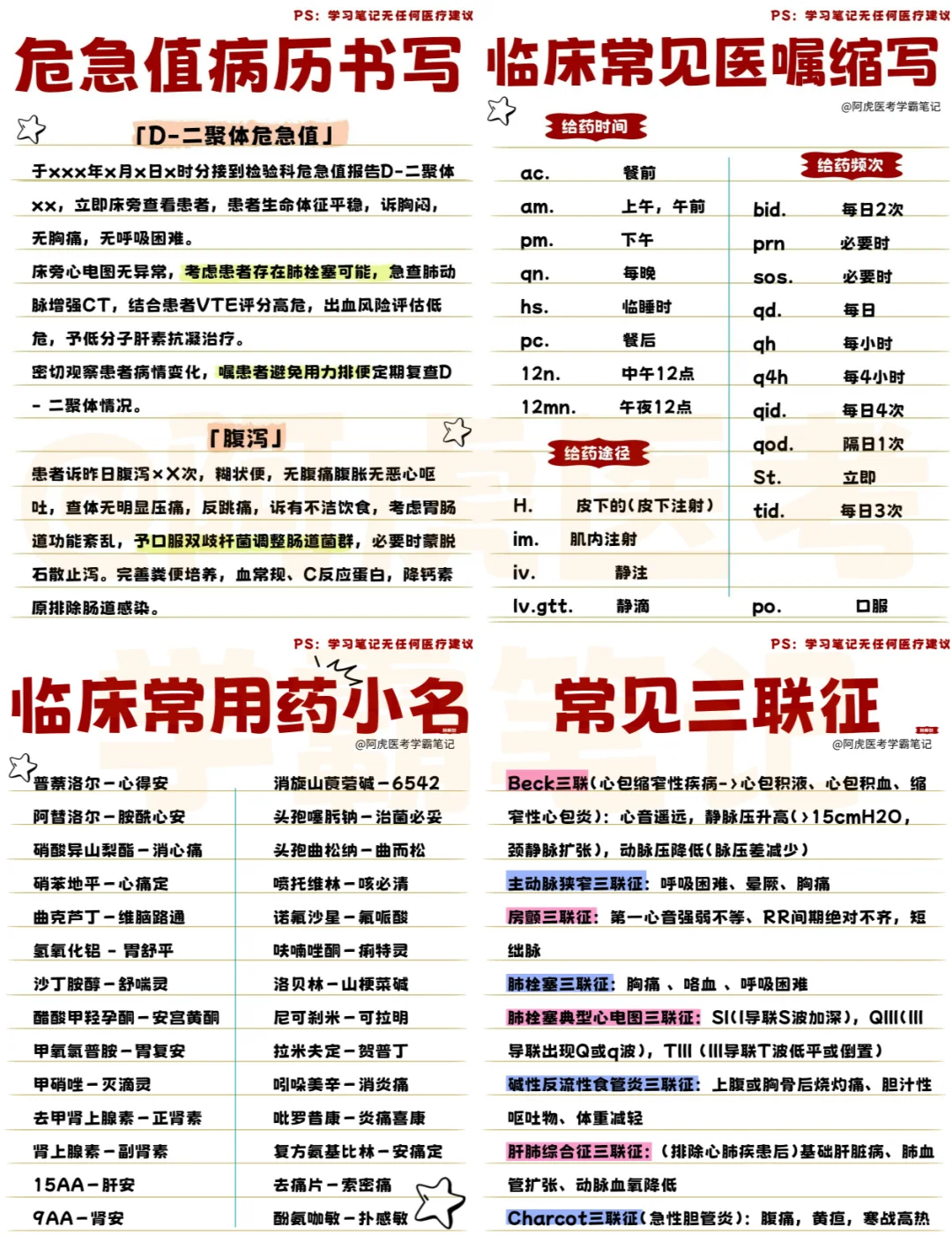 医学生笔记📒｜临床常用知识点合集👆
