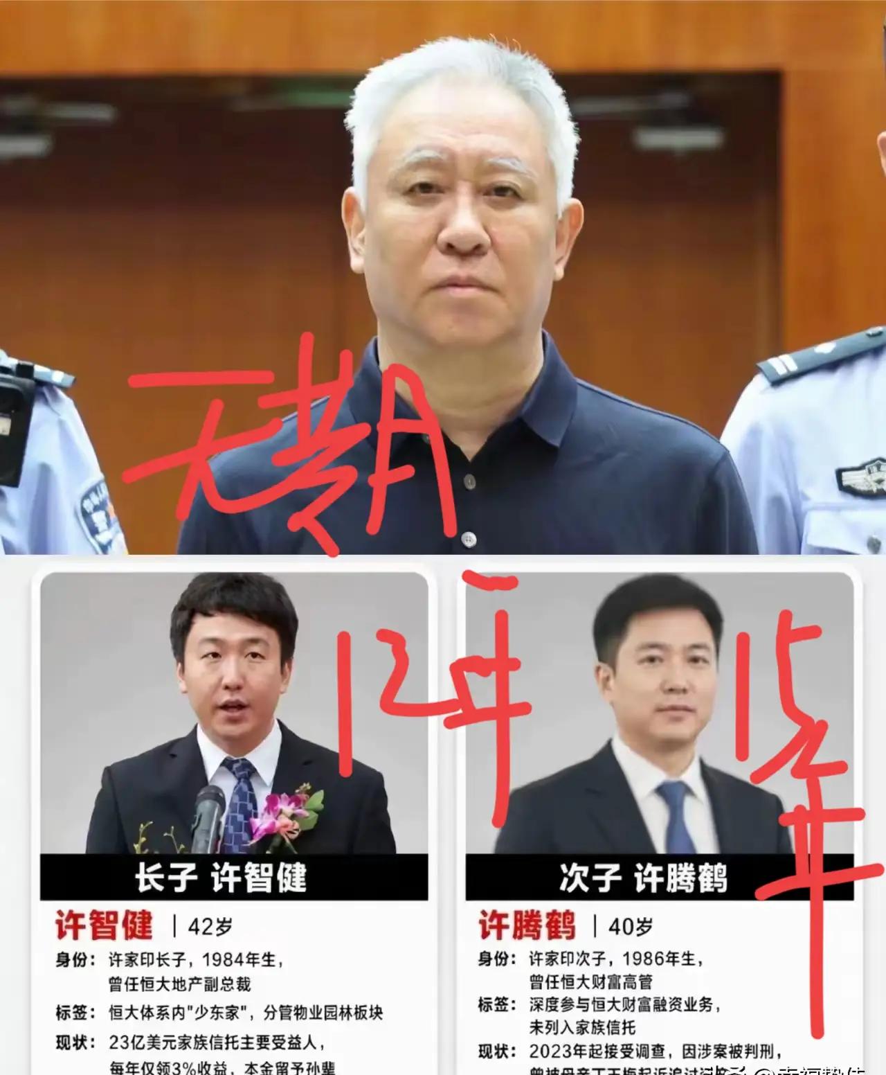 一个许家印害了亲生儿子还有一群人！

许家印长子许智健42岁，次子许腾鹤约33岁