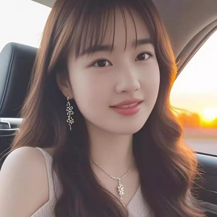 少女在车内微笑，夕阳下的温暖时光。美少女的微笑 秋日少女照 甜美微笑写真 少女治