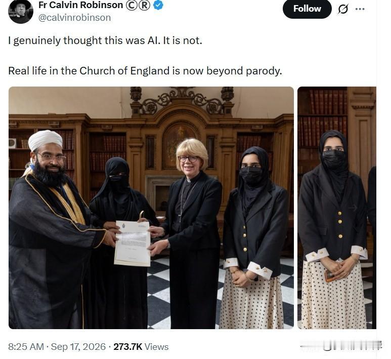 我一开始真以为这是AI生成的图片，但并不是。
 
英国国教会当下的现实状况，已经
