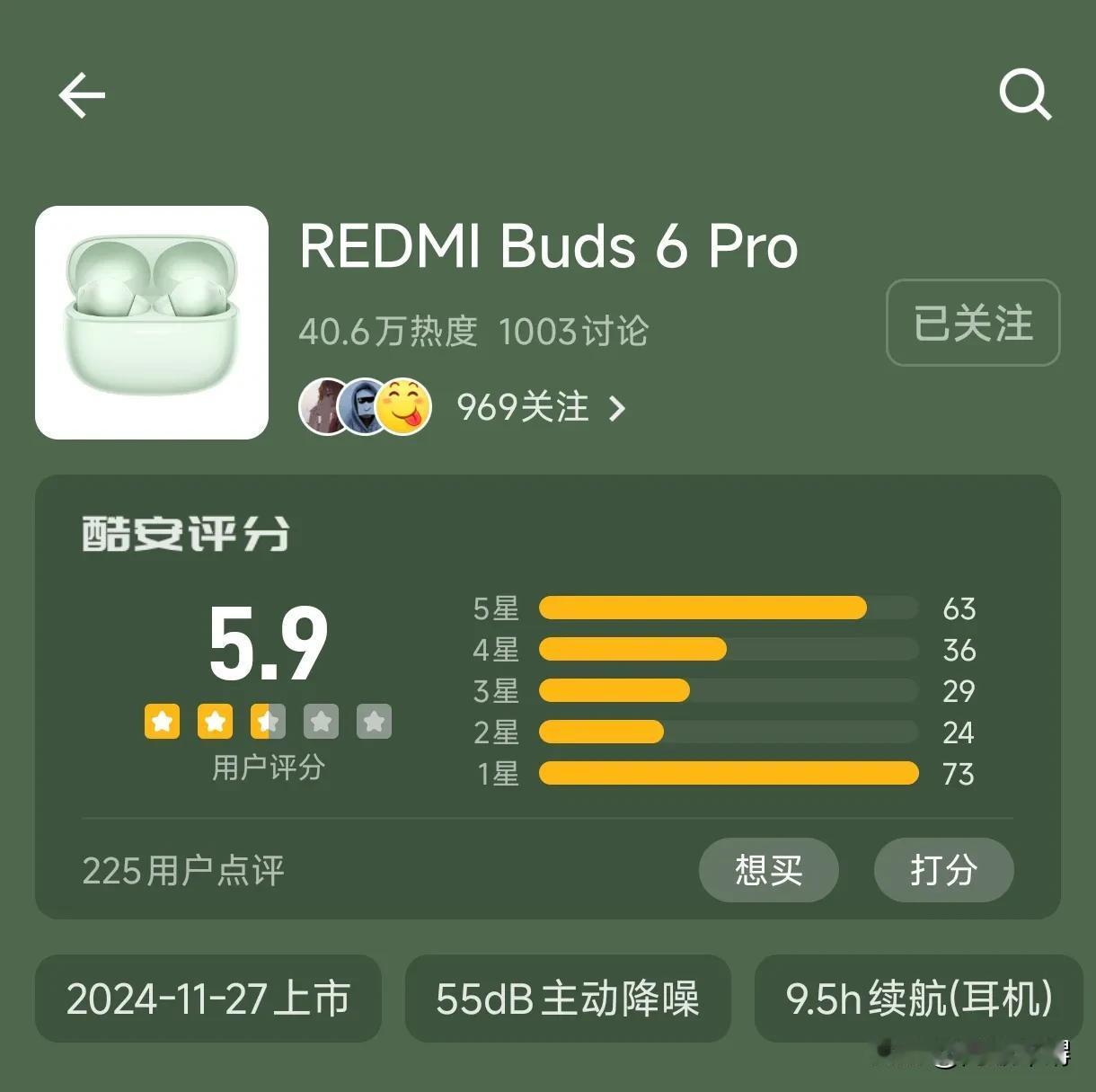 红米buds6pro这个耳机问题一堆，目前酷安评分只有5.9，已知最大的问题就是