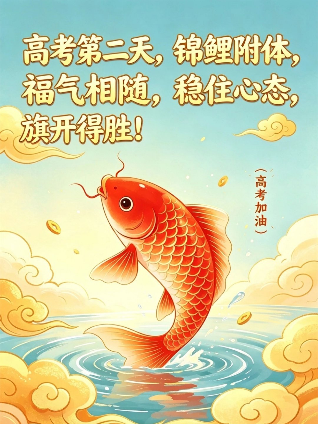 锦鲤附体，福气相随!再接再厉，落笔生花!稳住心态，旗开得胜！——高考锦鲤