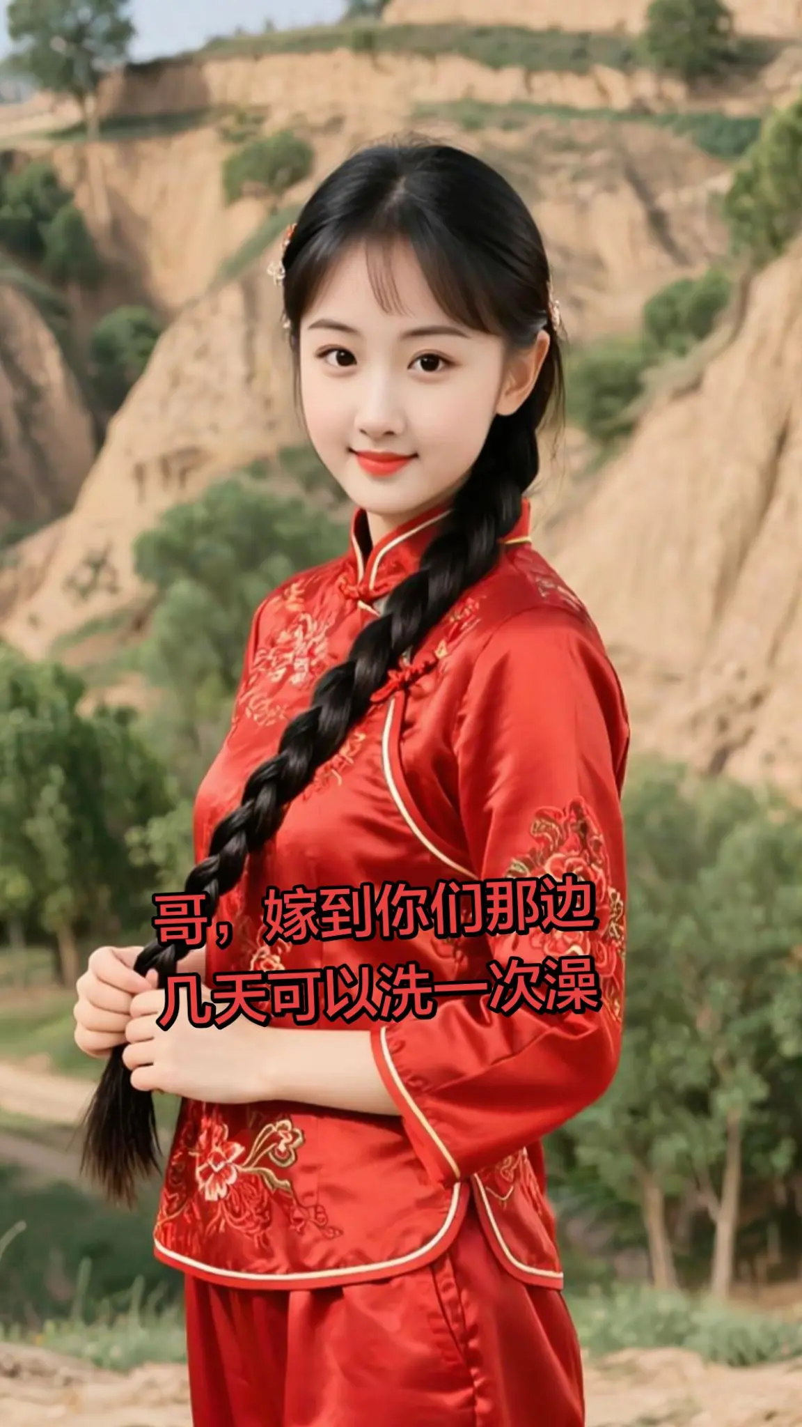 AI陕北红装人像写真 ai创作 陕北传统服饰 黄土风情写真 当一回陕北女子