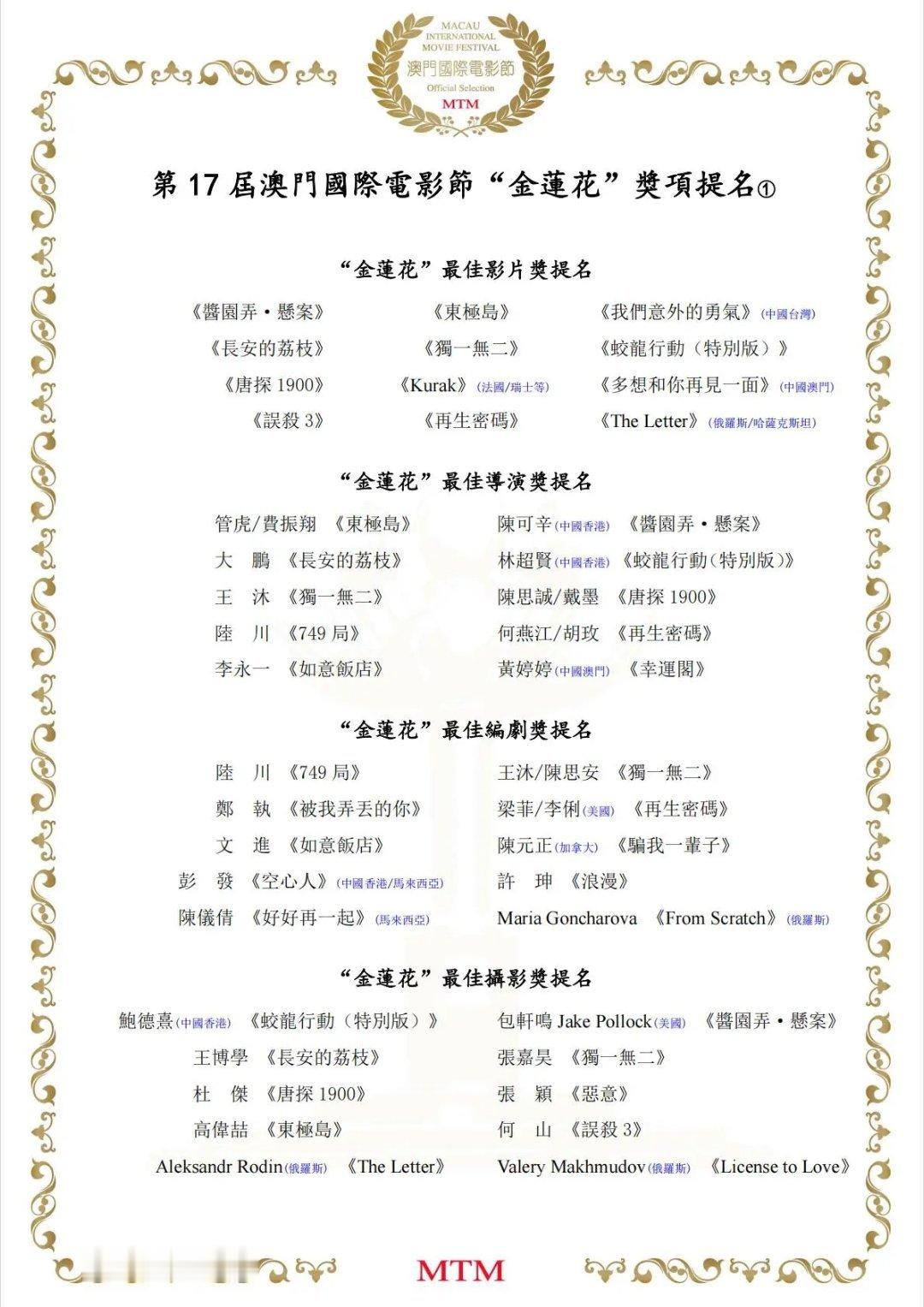 本届金莲花电影/电视提名名单肖战《藏海传》提名最佳男主，杨紫李现《锦绣芳华》分别