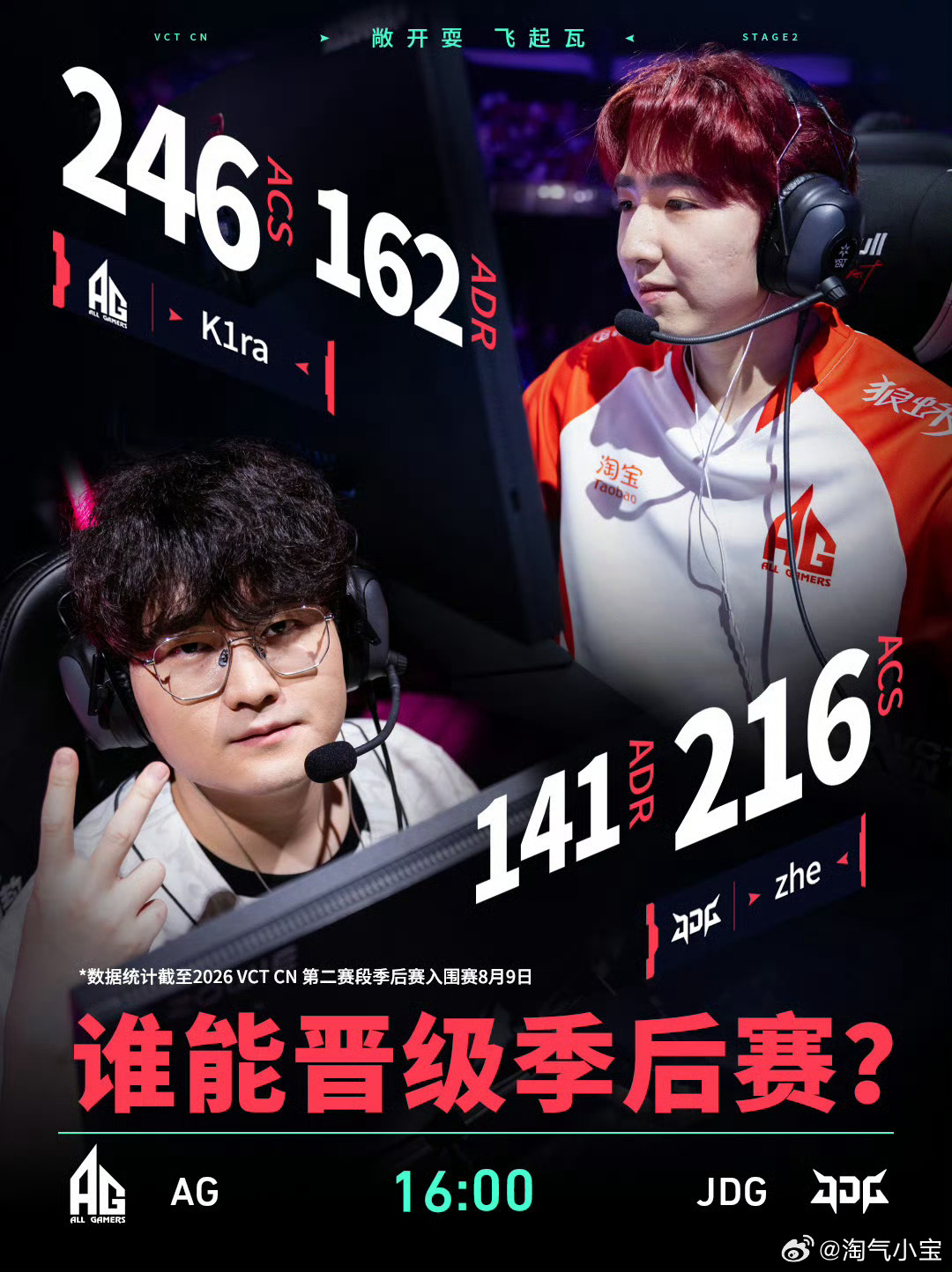 AG入围赛对阵JDG2026VCTCN第二赛段今天下午16:00，AG与JDG将