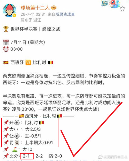 07月11日讯 美加墨世界杯1/4决赛，西班牙￼vs比利时￼。2:1比赛第88分