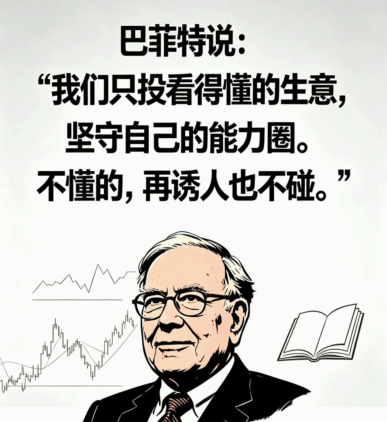 巴菲特说过的一句值得记住的话：
我们只投看得懂的生意，
坚守自己的能力圈。
不懂