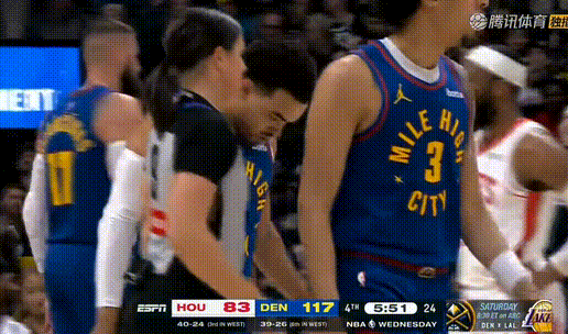 当ESPN发现火箭打到第四节全队才83分，画面切出了阿德巴约的83分数据火箭vs