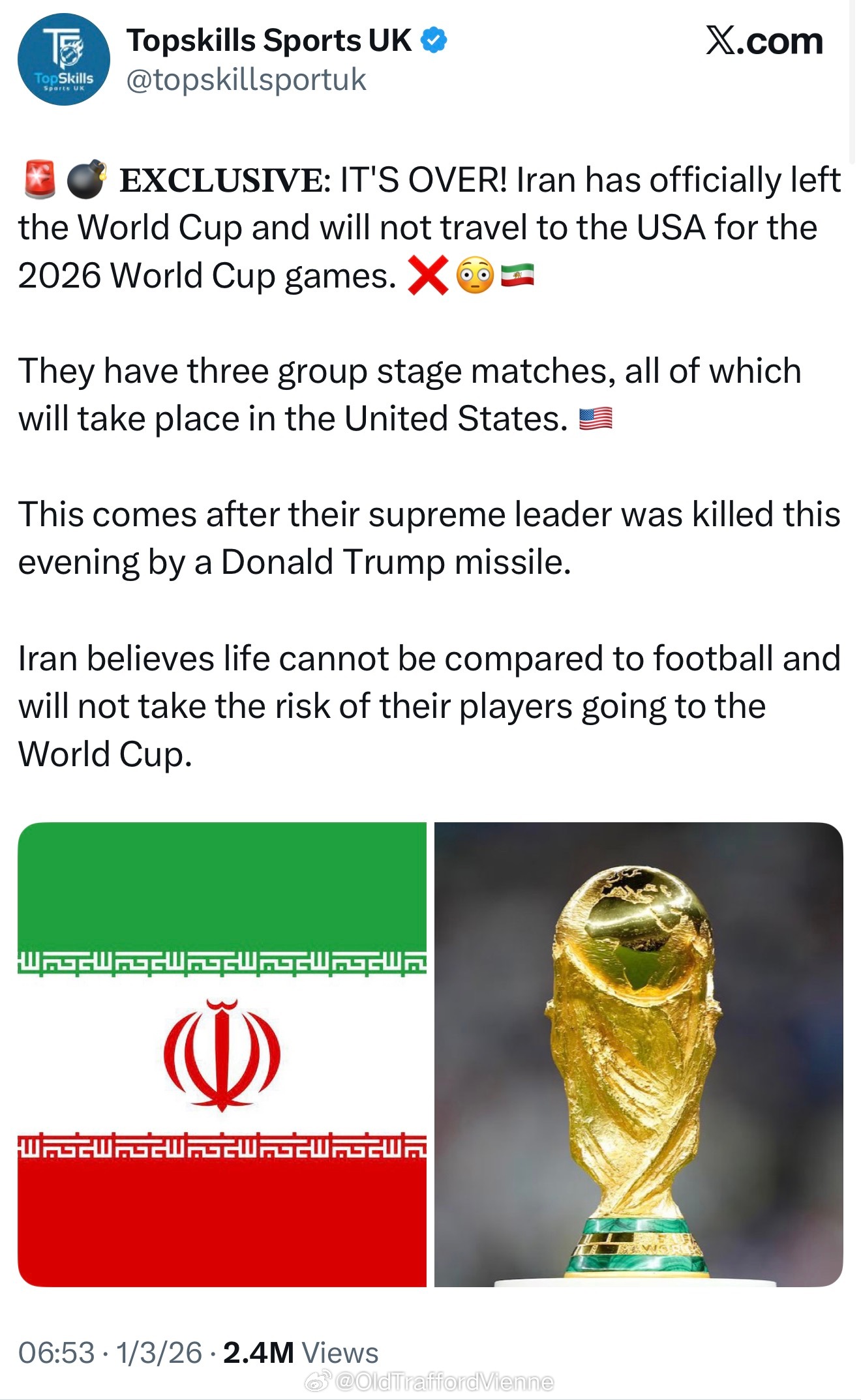 伊朗说不会去美国参加世界杯了亚洲区要增补球队？那中国有希望吗伊朗3场世界杯小组赛