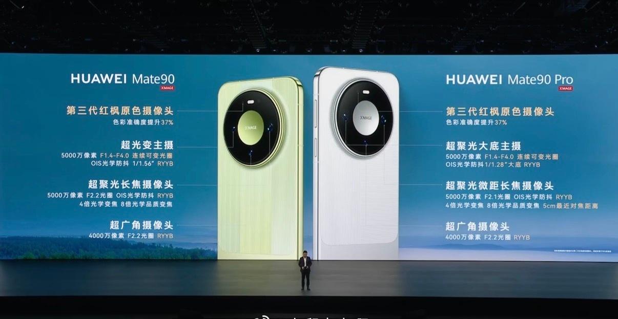 Mate90第三代红枫原色摄像头｜色彩+37%
5000万超光变主摄，可变光圈O