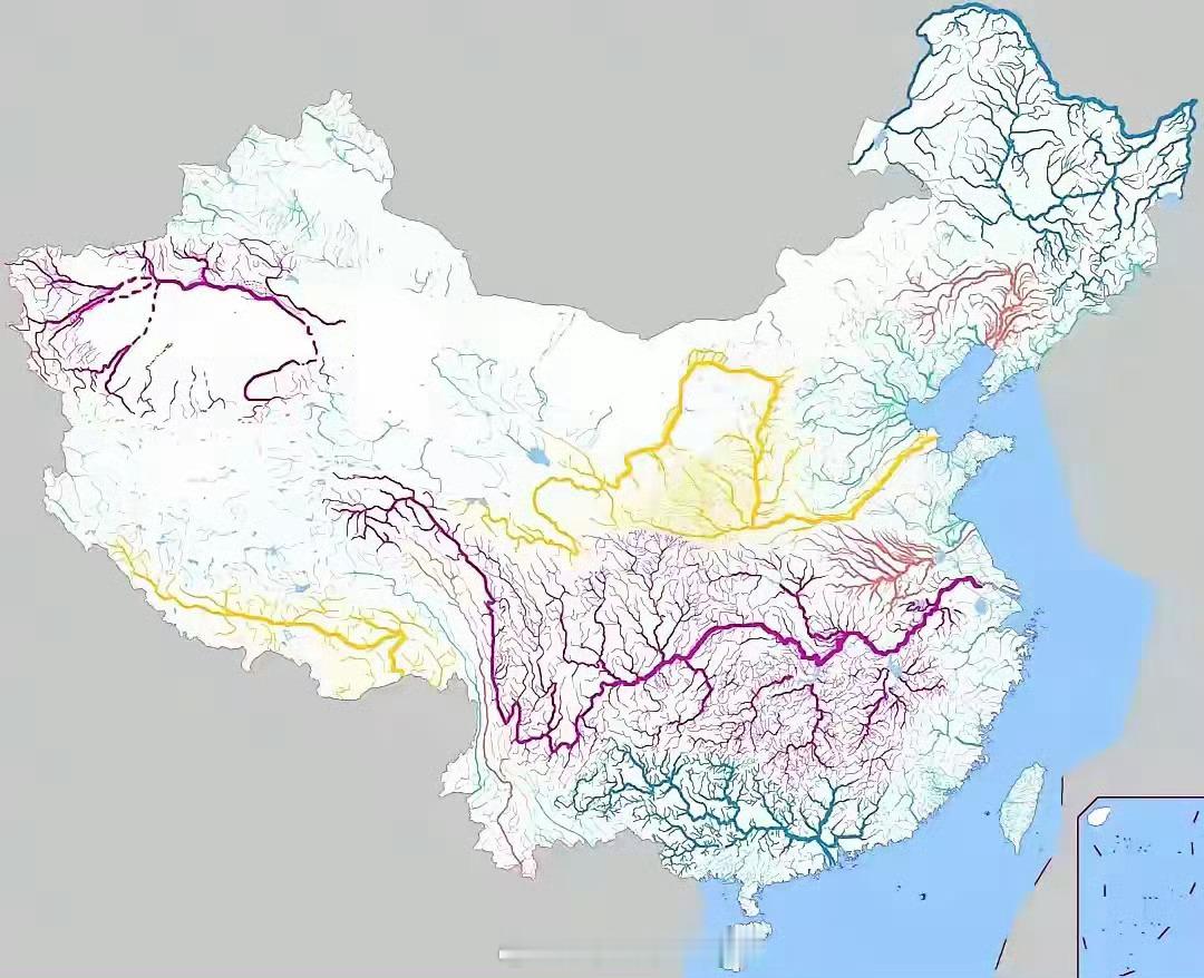 a股 中国水系图！！从图上看，长江很牛，但为什么黄河是母亲河？看地理，这个角度去