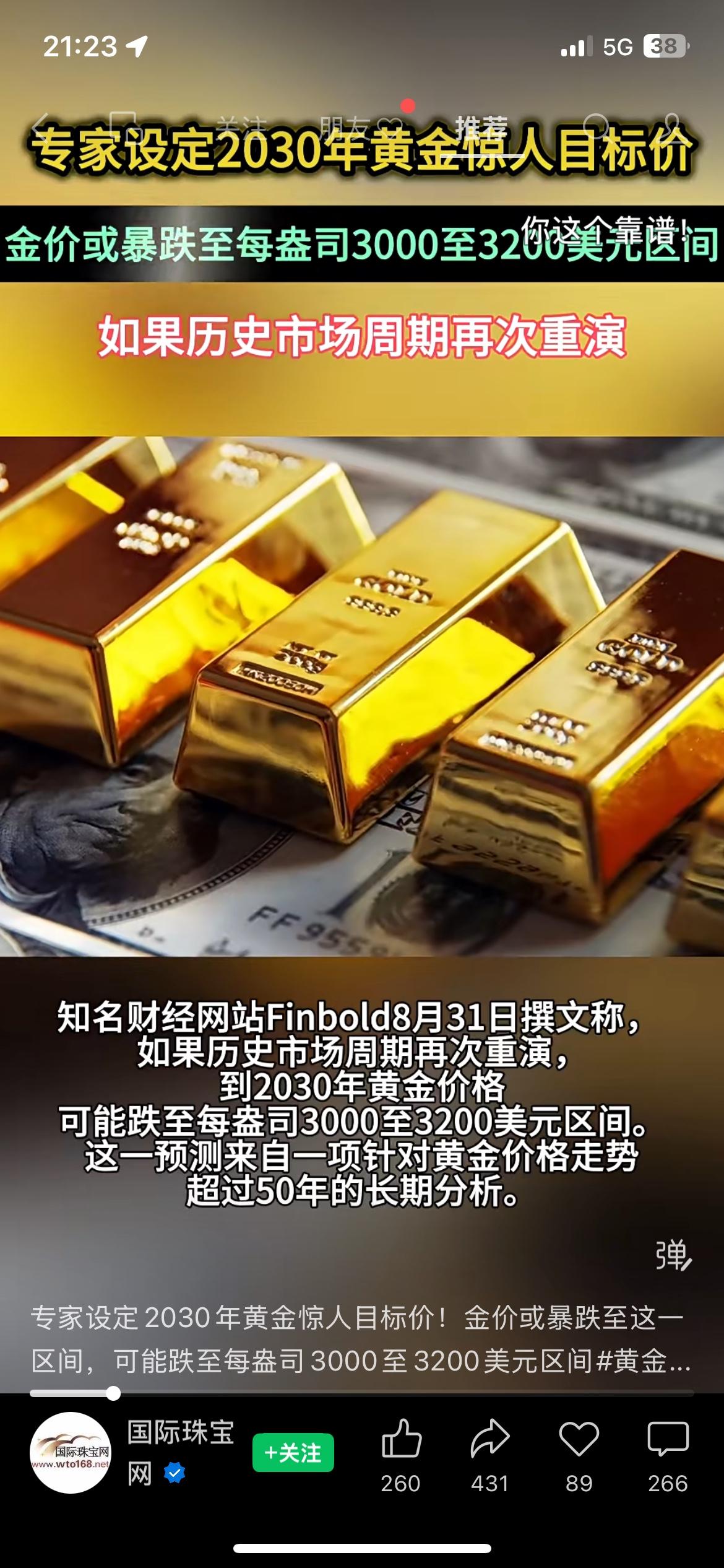 机构预测！2030年黄金价格或跌到3000‑3200美元
海外财经网站Finbo