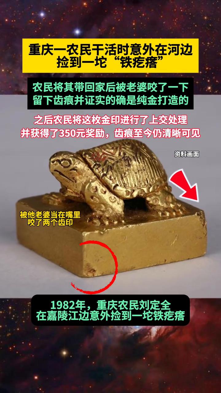 重庆一农民干活时意外在河边捡到一坨"铁疙瘩"，农民将其带回家后被老婆咬了一下，留
