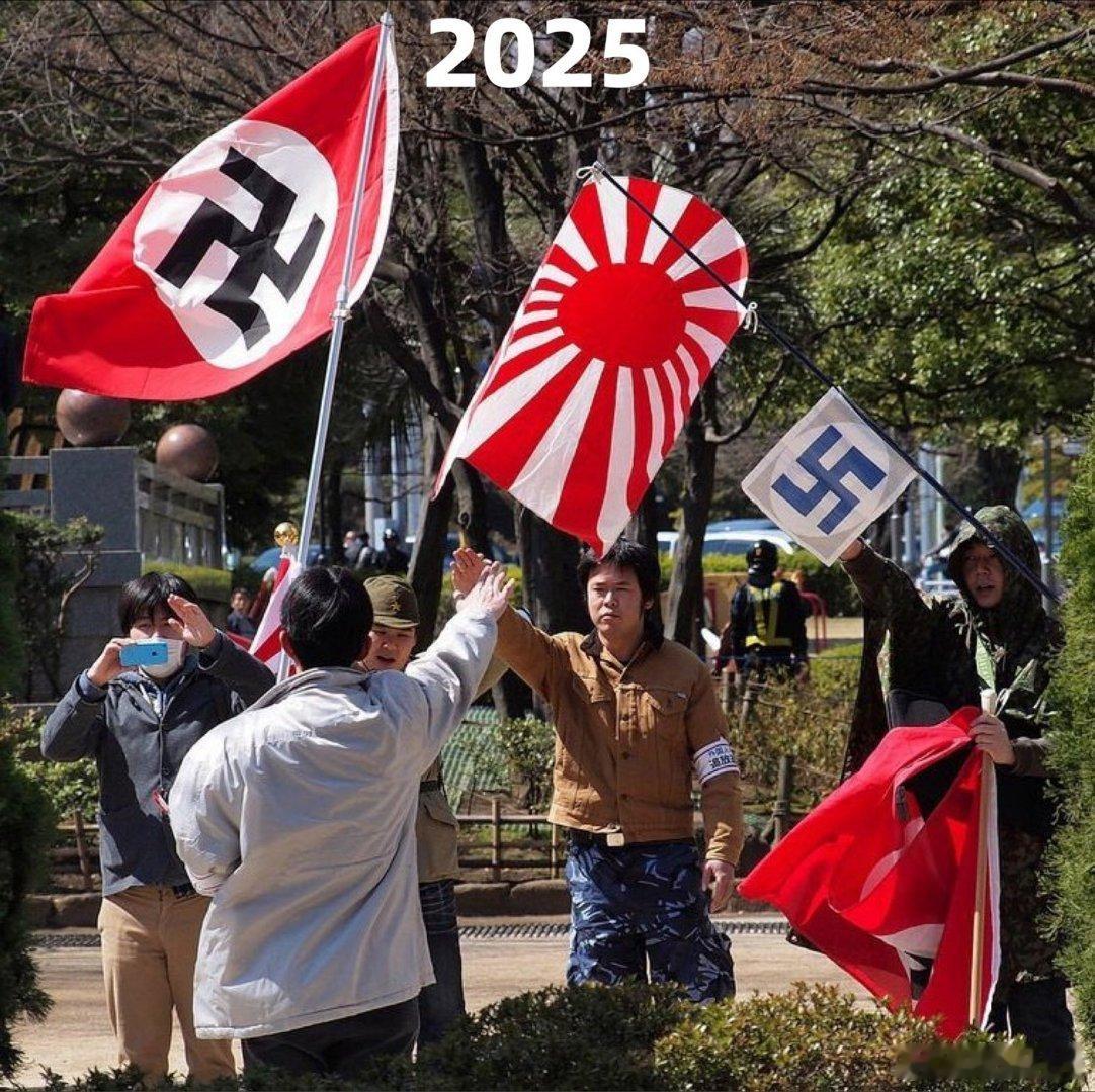 纳粹旗和旭日旗出现在街头，在日本不是一朝一夕的事了，他们从未反思过 中方绝不接受