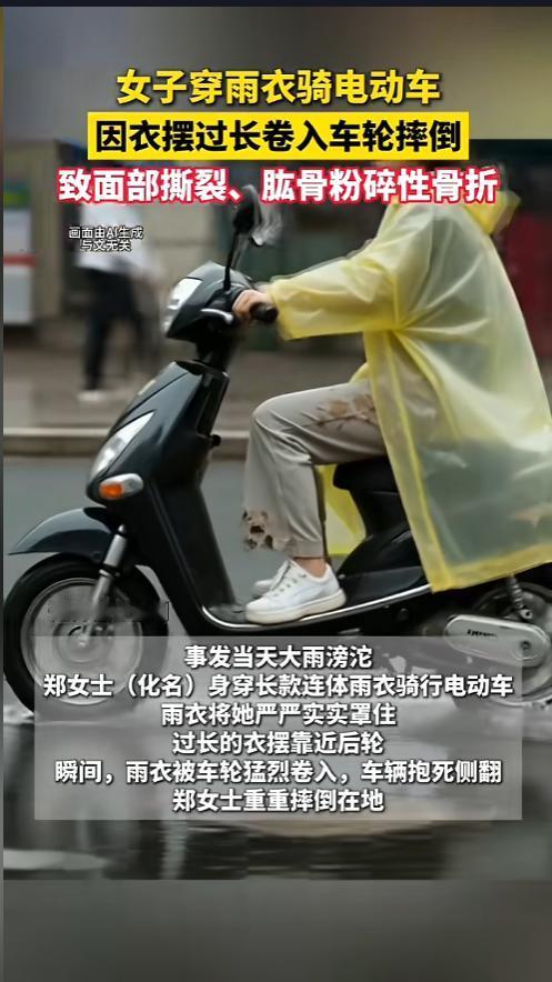 “悲剧还是发生了！”近日，浙江温州，一女子雨天骑电动车时，为了不被淋着，特地穿了