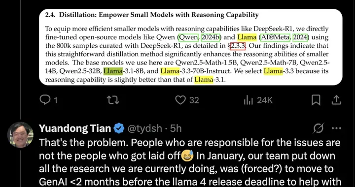 田淵棟被裁后新offer排到法國！原來Llama 4.5訓完后被卸磨殺驢了