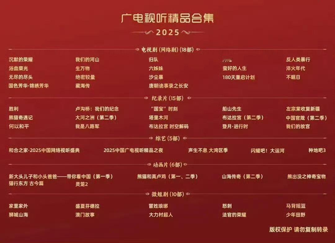 入选2025广电年鉴剧集：梅婷《六姊妹》孙俪《蛮好的人生》杨幂《生万物》杨紫《国