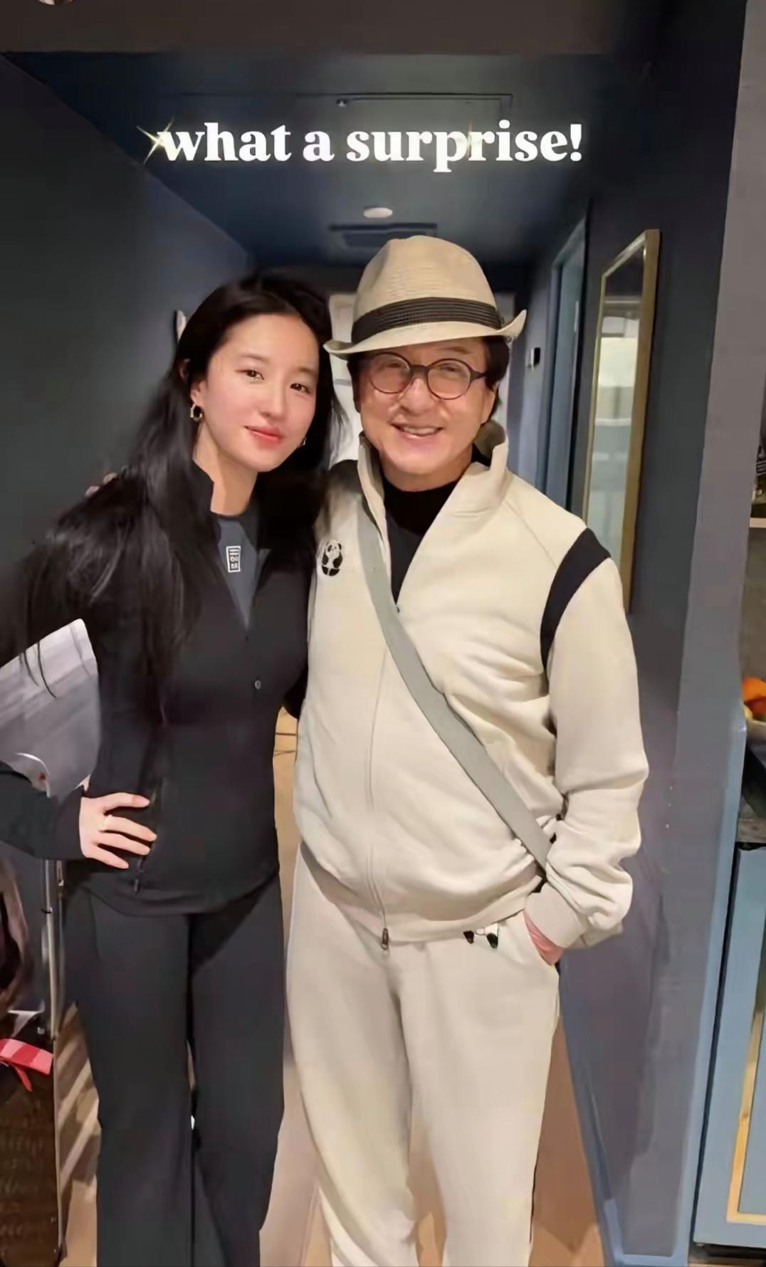 刘亦菲不仅气质如兰，还颇具亲和力，和成龙这位老太哥合影，落落大方，素颜出镜也很美