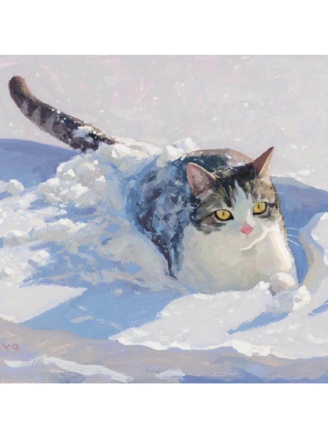 这灰蓝色调的水粉画太有活力了