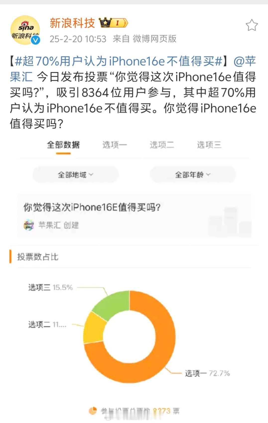 超70%用户认为iPhone16e不值得买 向苹果开炮！iPhone16e不行就