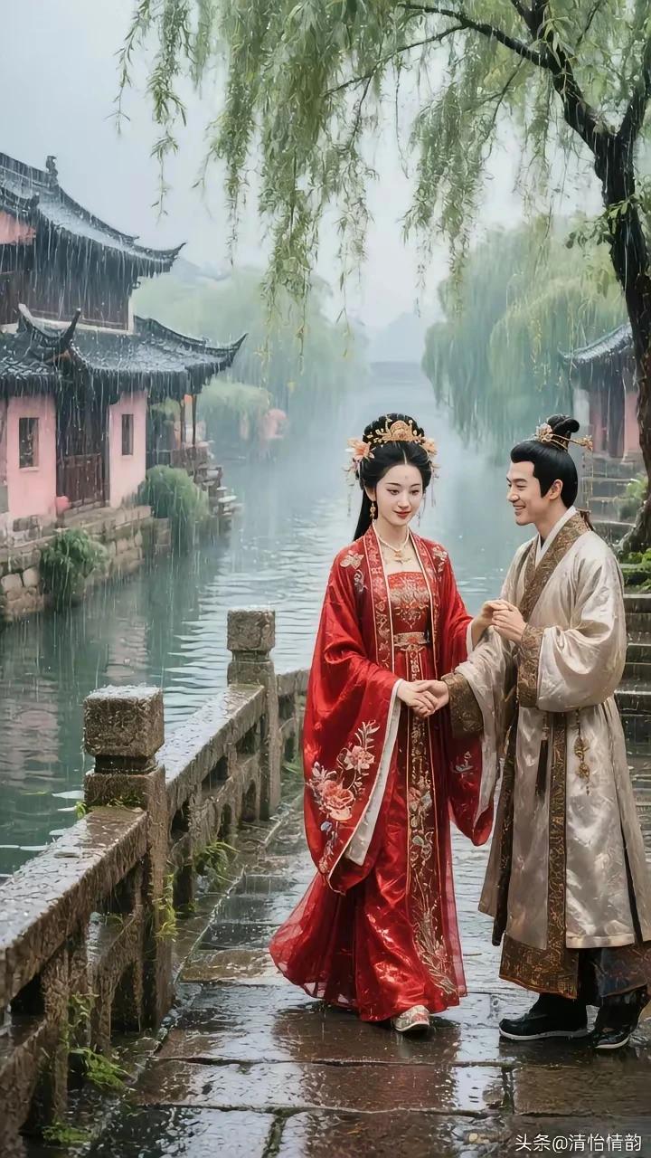 烟雨江南遇旧知，
石桥携手话相思。
丝竹声里情难尽
有缘相逢美若诗