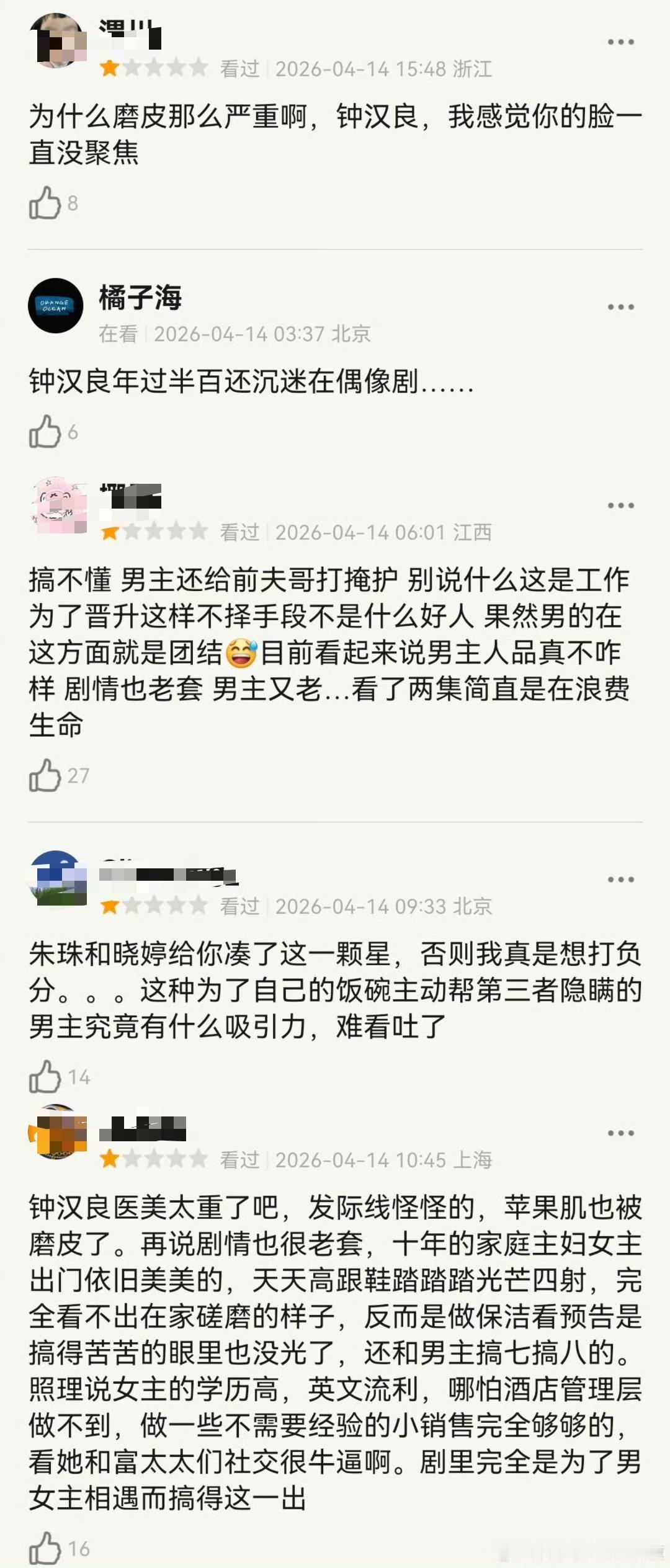钟汉良，朱珠的《蜜语纪》播的挺差的网播占比3.2％，豆瓣差评也挺多的，说男主状态