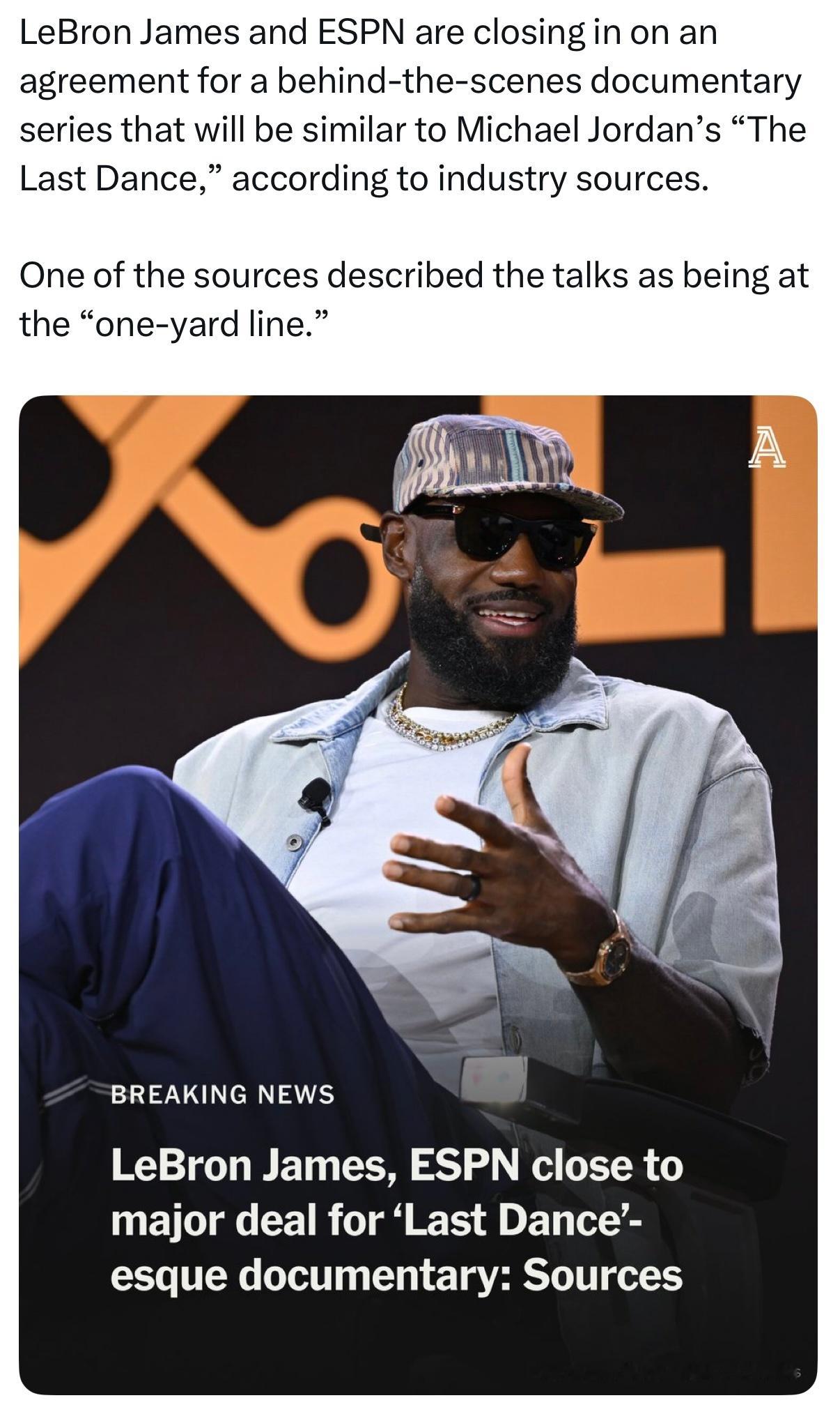 The Athletic：消息人士透露，勒布朗·詹姆斯正与ESPN敲定协议，将推